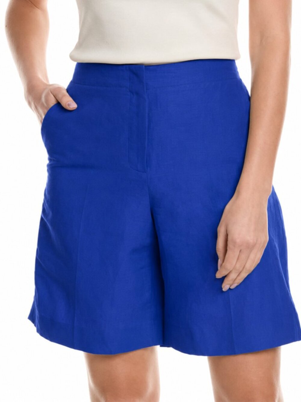 Lafayette 148 NY Blue Ryerson Silk Linen Bermuda Shorts Size 14